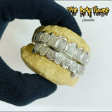 8 top and bottom silver Grillz with natural diamond blocks
